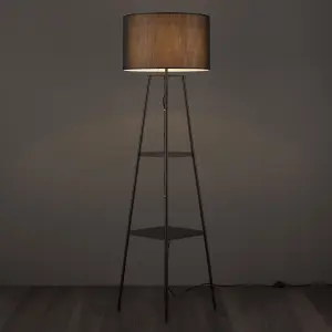 Triton Tripod Shelved Matt Black LED Floor lamp