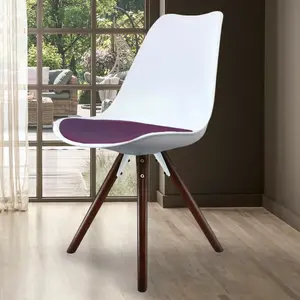 Soho White & Aubergine Plastic Dining Chair with Pyramid Dark Wood Legs