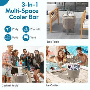 Costway 37L Cooler Bar Table Outdoor Cooler Side Table w/ Telescopic Tabletop