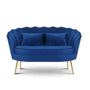 2 Seater Loveseat Small Sofa in Velvet Blue Fabric