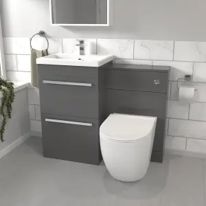 Nes Home Steel Grey Basin Vanity Cabinet With WC Unit & Back To Wall Toilet