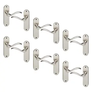 URBNLIVING 150mm Length 12 Pcs Geneva Metal & Satin Nickel Plain Lever Latch Door Handles Set