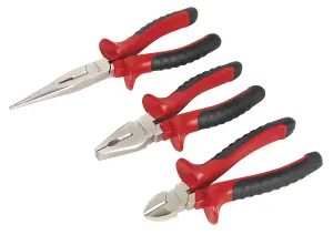 Sealey Pliers Set 3 Pcs Combi Long Nose and Side Cutter Anti-Slip Guard AK8521