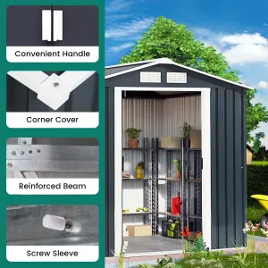 Costway 7 x 4 FT Galvanized Metal Garden Shed with Foundation Tool Storage House w/ Sliding Door