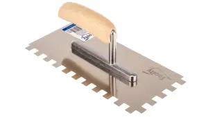 Toolty Stainless Steel Adhesive Notched Trowel with Wooden Handle 270mm 12x12mm for Tiling Plastering Rendering DIY