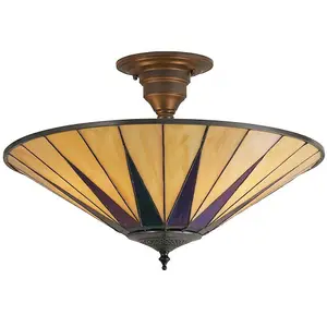 Tiffany Glass Hanging Ceiling Pendant Light Dark Bronze 3 Lamp Shade i00159