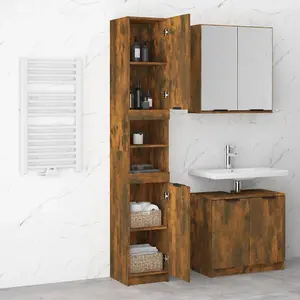 Berkfield Bathroom Cabinet Smoked Oak 32x34x188.5 cm Engineered Wood