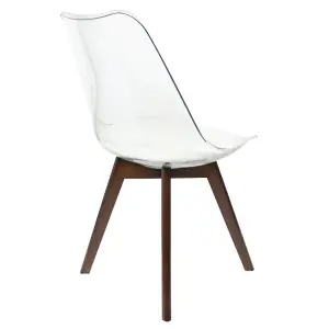 Soho Clear and White Plastic Dining Chair with Squared Dark Wood Legs