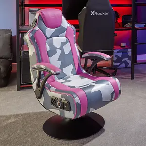 X-Rocker Geo Camo Gaming Chair 2.1 Audio Console Gaming Seat with Wireless Speakers and Audio Vibration - PINK