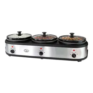 Quest 3 Pot Electric Slow Cooker, Buffet Server & Food Warmer / 3x 2.5L Ceramic Pots with Glass Lids / 3 Heat Settings