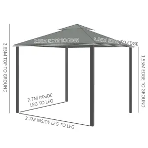 Outsunny 3 x 3(m) Patio Gazebo Garden Shelter w/ Mosquito Netting, Dark Grey