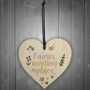 Red Ocean Garden Sign Fairies Meeting Place Wooden Hanging Heart Shed SummerHouse Plaque