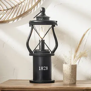 Black Wood Lantern Table Lamp Miners Oil Lamp