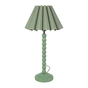 ValueLights Bobbins Sage Green Table Lamp with Sage Green Scallop Tapered Lamp Shade and LED Bulb