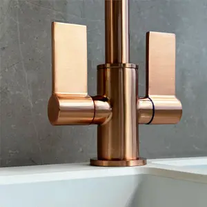 Liquida W18CP Twin Lever D Shape 360 Swivel Spout Copper Kitchen Mixer Tap