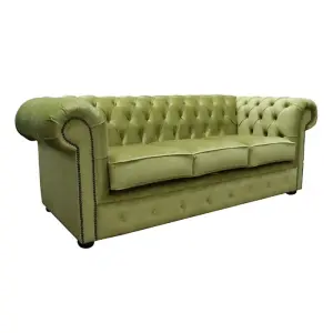 Chesterfield Genuine 3 Seater Sofa Settee Tuscany Pistachio Green In Classic Style