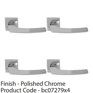 4 PACK - Premium Curved Slim Door Handle Set - Polished Chrome Plain Lever on Square Rose