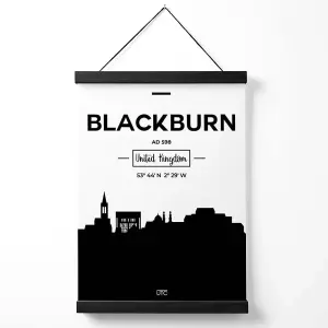 Blackburn Black and White City Skyline Medium Poster with Black Hanger