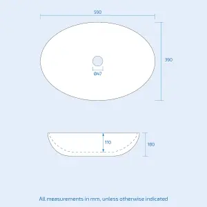 Nes Home Oval 590 mm Large Counter Top Basin Sink Overflow Wash Ceramic Bathroom