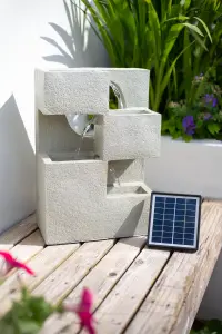 Easy Fountain Cube Falls Solar Powered Garden Feature - Concrete Effect -  L 17 cm x W 32 cm x H 44 cm