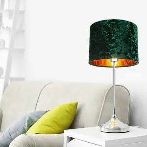 Modern Green Crushed Velvet 8 Table/Pendant Lampshade with Shiny Copper Inner