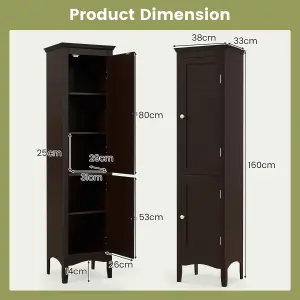 Costway 5-Tier Bathroom Tall Cabinet Slim Freestanding Storage Organizer Cupboard 2 Door