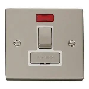 Pearl Nickel 13A Fused Ingot Connection Unit Switched With Neon - White Trim - SE Home