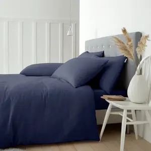 Brushed Cotton Duvet Cover Set Navy Blue / Super King - 2 Standard Pillowcases