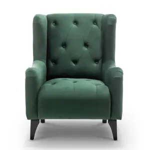 Velvet Bottle Green Wingback Chair