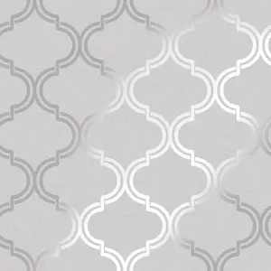 Holden Decor Glistening Geo Grey / Silver Geometric Smooth Wallpaper