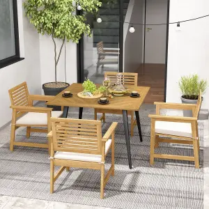 Costway Outdoor Dining Table for 4 Acacia Wood Patio Square Bistro Table w/ Umbrella Hole 107 x 107cm