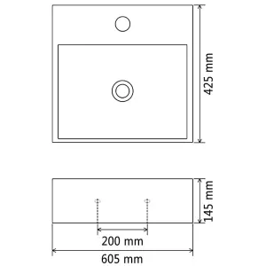 Berkfield Basin with Faucet Hole Ceramic Black 60.5x42.5x14.5 cm