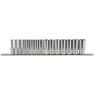 Draper 3/8" Sq. Dr. Metric Deep Socket Set on Metal Rail 15 Piece 16494