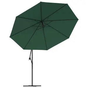 Berkfield Cantilever Umbrella with LED Lights and Metal Pole 350 cm Green