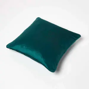 Homescapes Green Filled Velvet Cushion with Piped Edge 46 x 46 cm