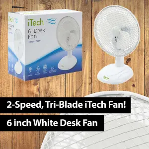 8 Inch White Desk Fan Oscillating 2 Speed Table Top Cooling Device - iTech