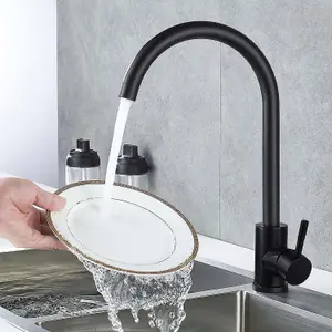 Nes Home Kitchen Single Lever Mixer Tap with Diffuser 360 Swivel Matte Black Manhattan