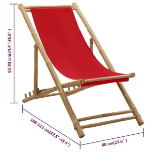 Berkfield Deck Chair Bamboo and Canvas Red