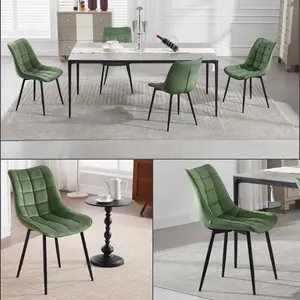 Set Of 4 Dining Room Chairs Kitchen Chair Cushioned Chair Design Chair With Backrests With Fabric Seat And Metal Frame Dark Green