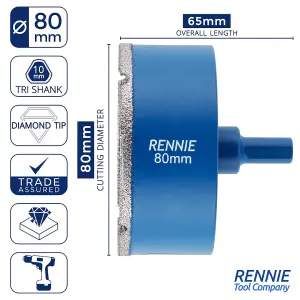 80mm Diamond Hole Saw Drill Bit For Tiles, Ceramic, Porcelain. Holesaw