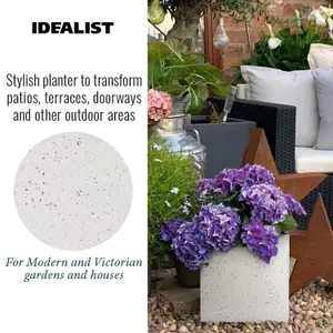 IDEALIST™ 30cm Square Planter, Flower Box Garden Planter, Grey Marble Effect Outdoor Plant Pot H30 L30 W30 cm, 27L