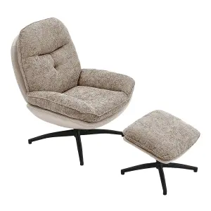 Light Brown Chenille Lounge Chair with Footstool for Bedroom