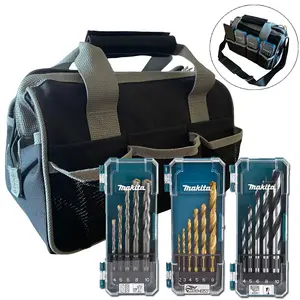 Makita 16 Piece HSS Metal Brad Point Wood TCT Masonry Mix Drill Bit Set + Bag