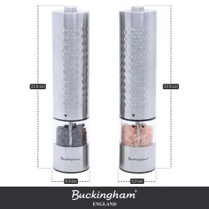 Stainless Steel Electric salt and pepper mill set. Rechargeable mill set, perfect for Kitchen use. measuring 1kg of weight.