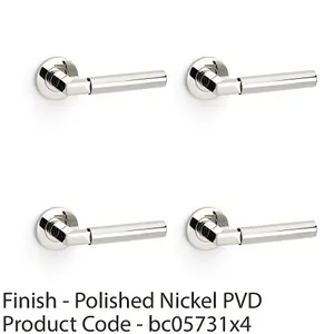 4 PACK - SOLID BRASS Smooth Door Handle Set - Polished Nickel Angled Lever on Round Rose