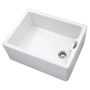 Astini Belfast 100 1.0 Bowl White Ceramic Kitchen Sink & Chrome Strainer Waste