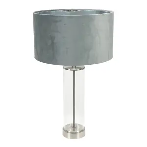 ValueLights Balan Glass with Chrome Table Lamp and Grey Velvet with Chrome Inner Lamp Shade and LED Bulb