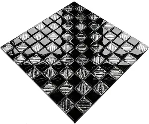 Glass mosaic on mesh for bathroom or kitchen 300mm x 300mm - Black Chess