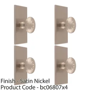 4 PACK - 32mm Round Cabinet Door Knob & 76x40mm Matching Backplate - Satin Nickel Handle