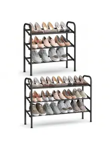 SONGMICS  Expandable Shoe Rack, 3-Tier Metal Shoe Shelf Storage, Adjustable Shoe Organiser, Free Standing Shoe Racks